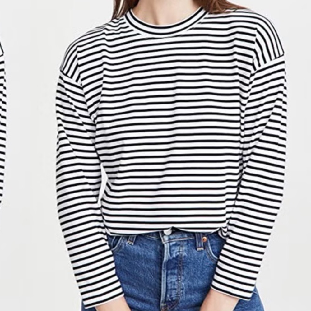 AYR The Port Tee Black White Striped Pima Cotton Long Sleeve Small S
